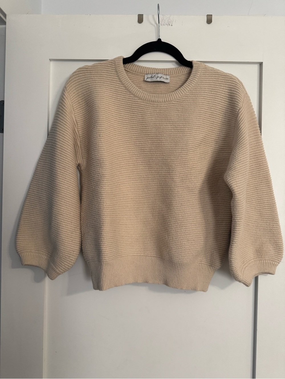 Petal & Pup Cream Ribbed Crewneck Sweater